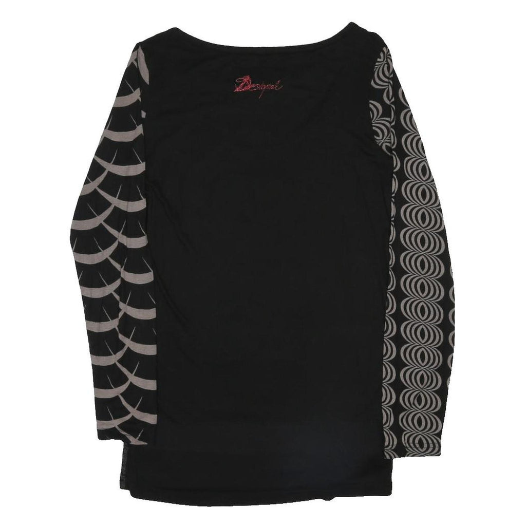 DESIGUAL Y2K Womens Black Printed Long Sleeve Round Neck Cotton Blend Top M