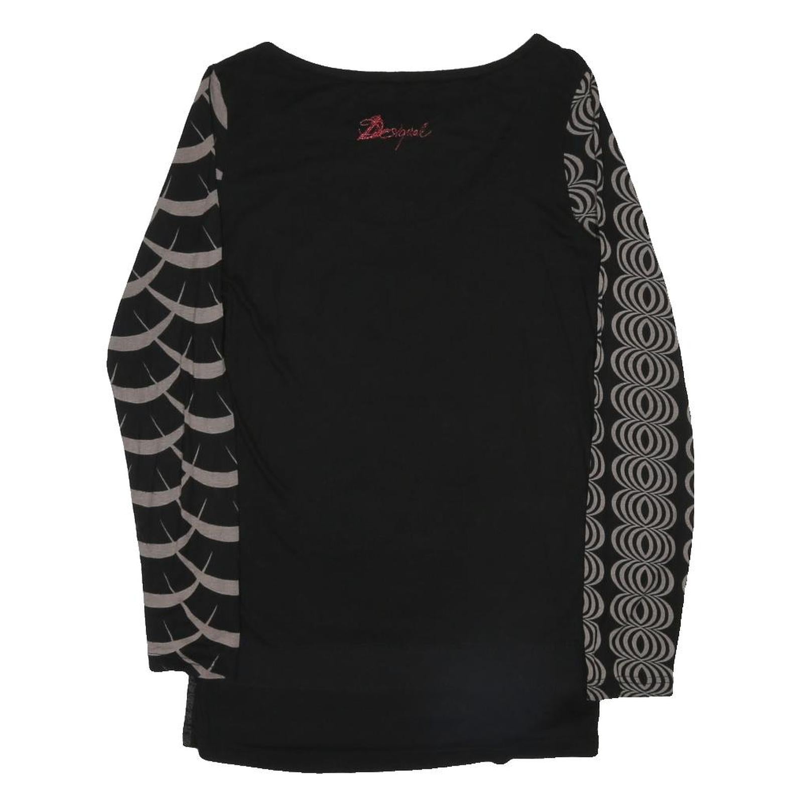 DESIGUAL Y2K Womens Black Printed Long Sleeve Round Neck Cotton Blend Top M