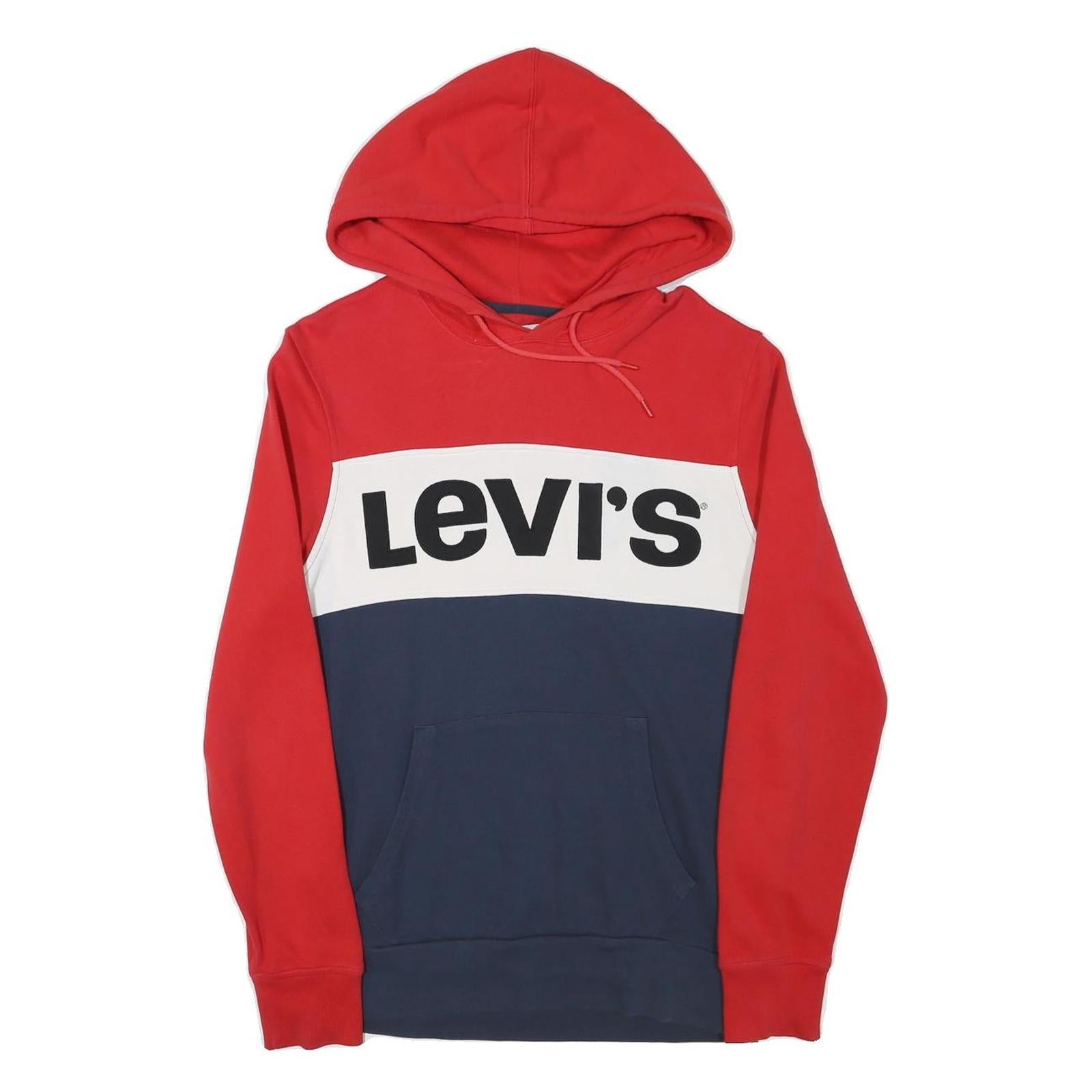 LEVI'S Mens Red & Navy Colourblock Hoodie S Cotton Blend Casual Pullover