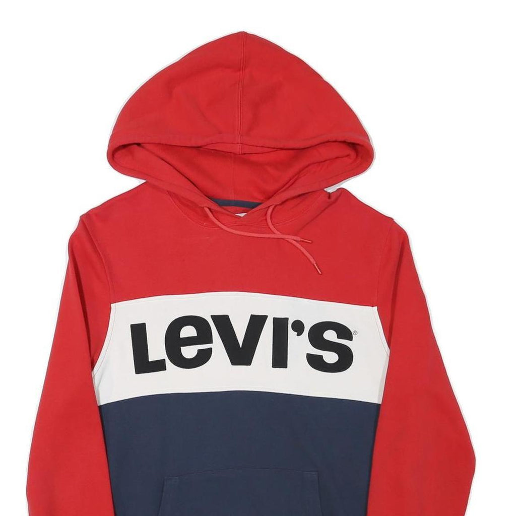 LEVI'S Mens Red & Navy Colourblock Hoodie S Cotton Blend Casual Pullover