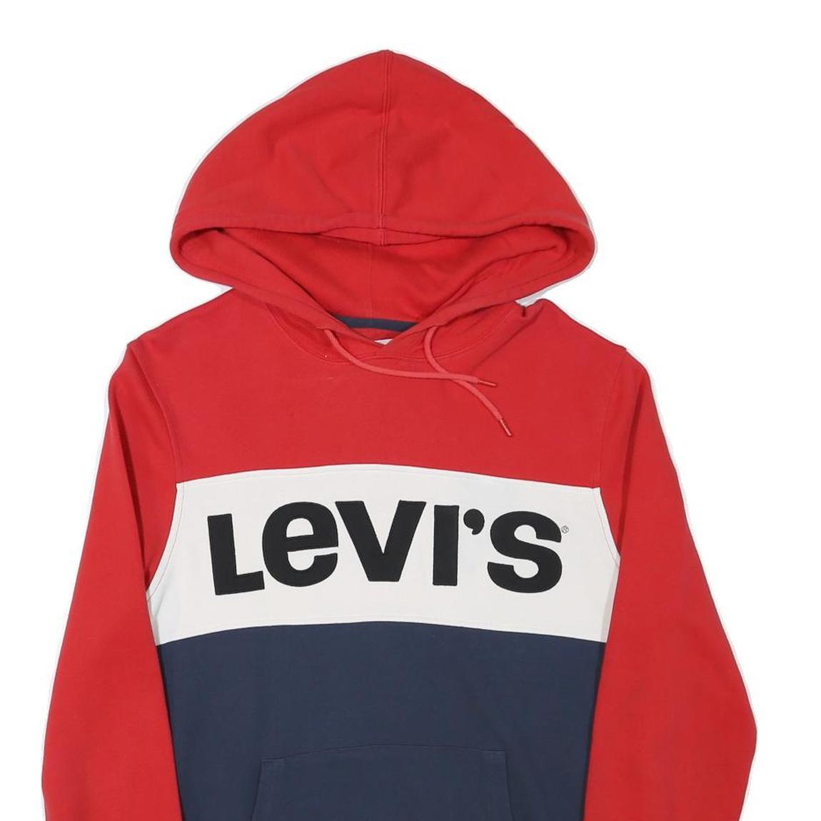 LEVI'S Mens Red & Navy Colourblock Hoodie S Cotton Blend Casual Pullover