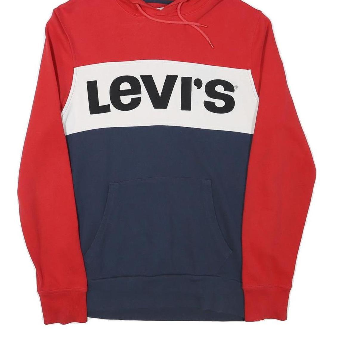 LEVI'S Mens Red & Navy Colourblock Hoodie S Cotton Blend Casual Pullover