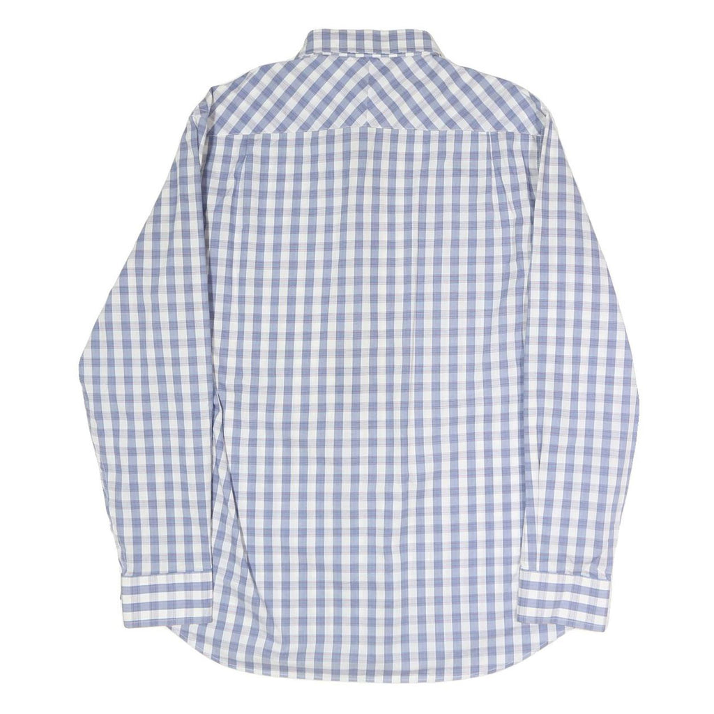 NAUTICA Mens Blue & White Check Shirt L Cotton Blend Button Down Collar Long