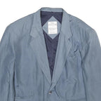 VINCI Mens Blue Silk Button Jacket S Plain Formal Lightweight Classic Tailored