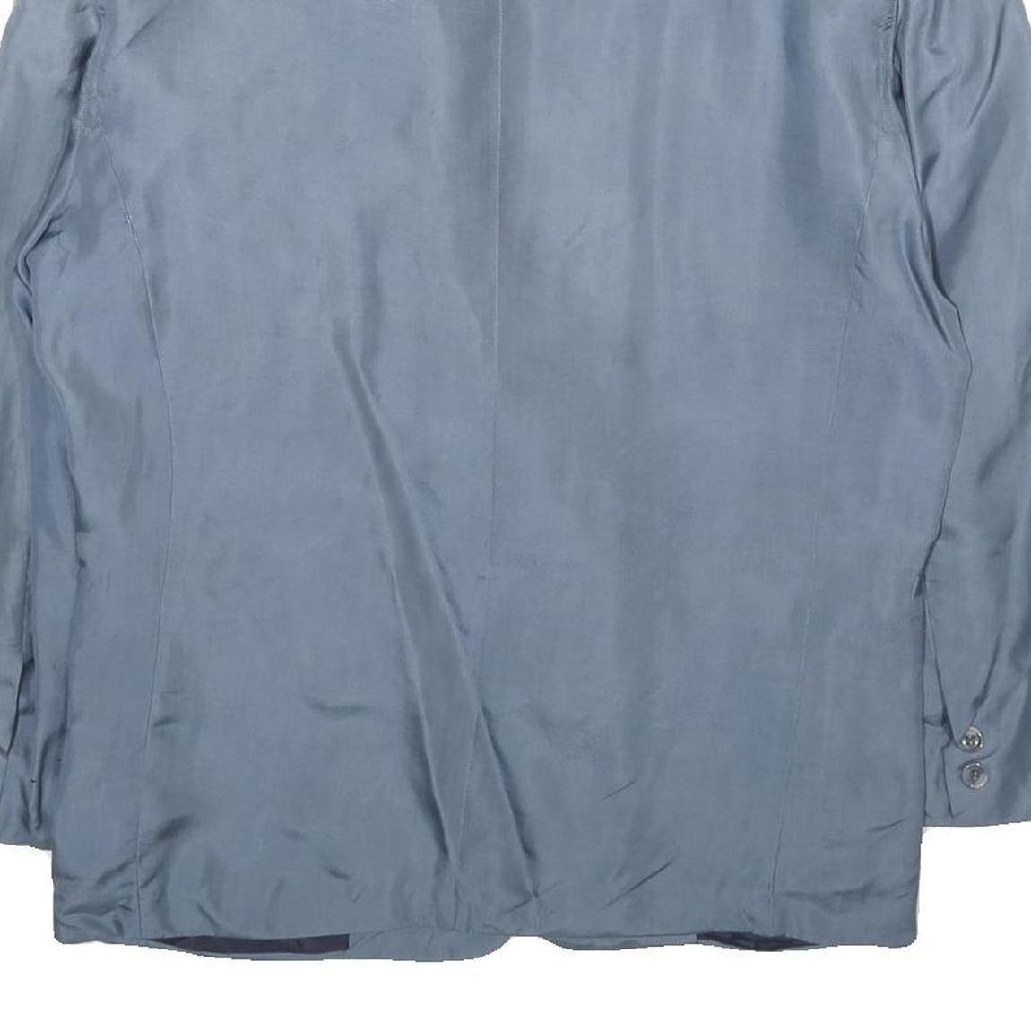 VINCI Mens Blue Silk Button Jacket S Plain Formal Lightweight Classic Tailored