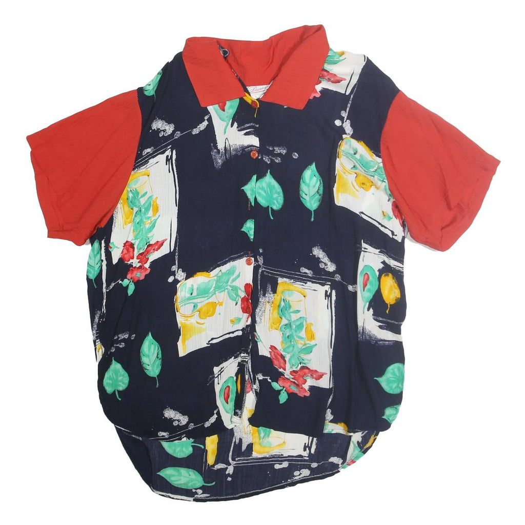 DEOMINO PARIS Womens Navy Blue & Red Printed Short Sleeve Shirt M Relaxed Fit