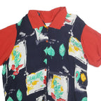 DEOMINO PARIS Womens Navy Blue & Red Printed Short Sleeve Shirt M Relaxed Fit