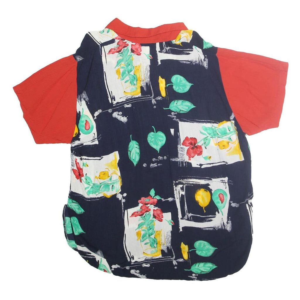 DEOMINO PARIS Womens Navy Blue & Red Printed Short Sleeve Shirt M Relaxed Fit