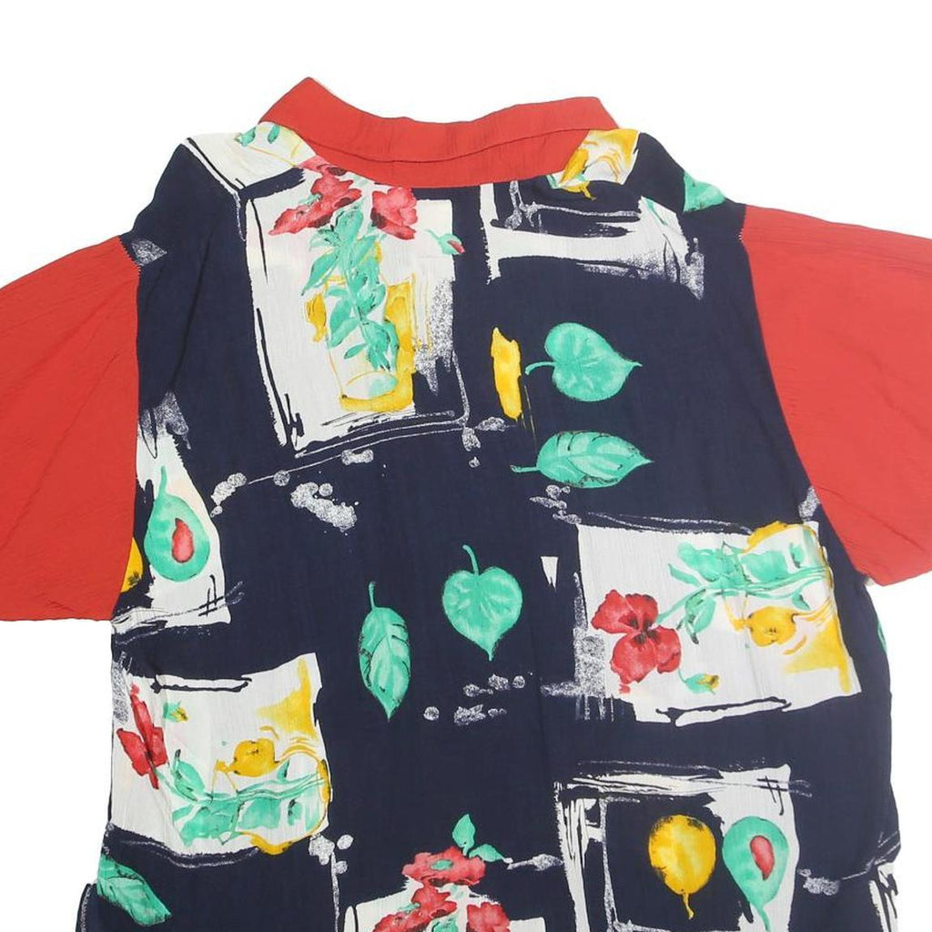 DEOMINO PARIS Womens Navy Blue & Red Printed Short Sleeve Shirt M Relaxed Fit