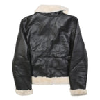 H&M Womens Black & Cream Faux Shearling Flight Jacket S Polyester Zip Casual