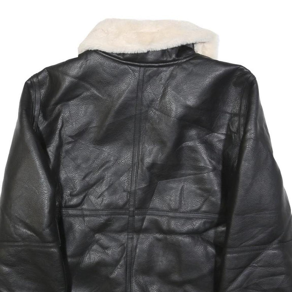 H&M Womens Black & Cream Faux Shearling Flight Jacket S Polyester Zip Casual