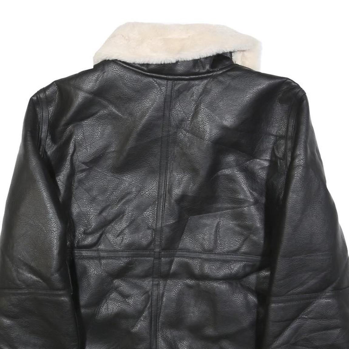 H&M Womens Black & Cream Faux Shearling Flight Jacket S Polyester Zip Casual