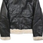 H&M Womens Black & Cream Faux Shearling Flight Jacket S Polyester Zip Casual