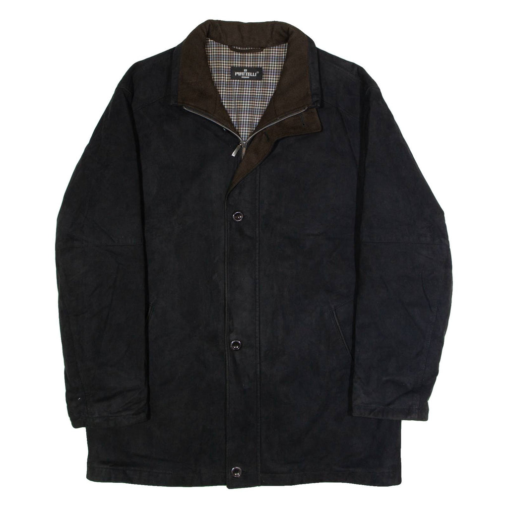 PIATTELLI Mens Trench Coat Black Faux Suede L