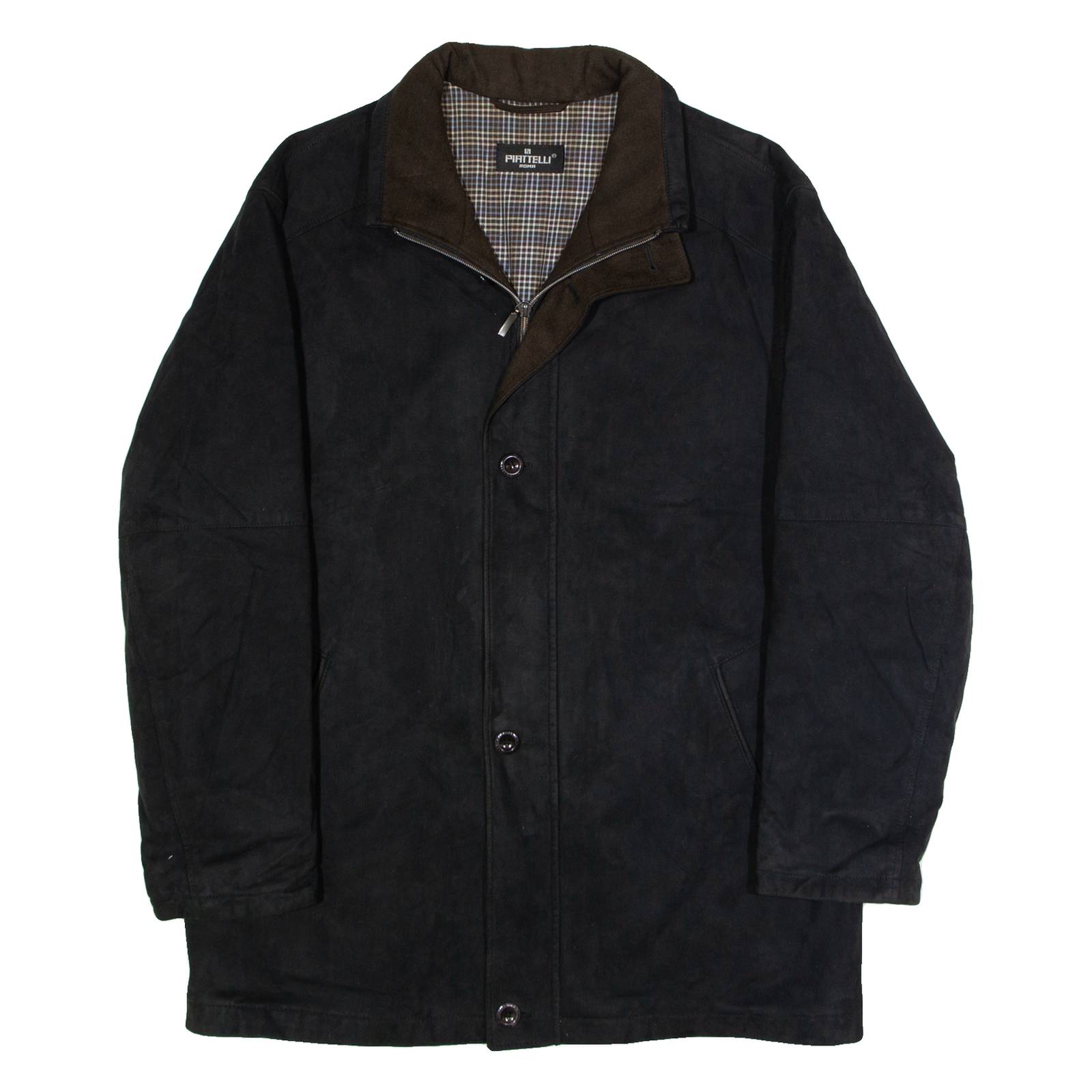 PIATTELLI Mens Trench Coat Black Faux Suede L