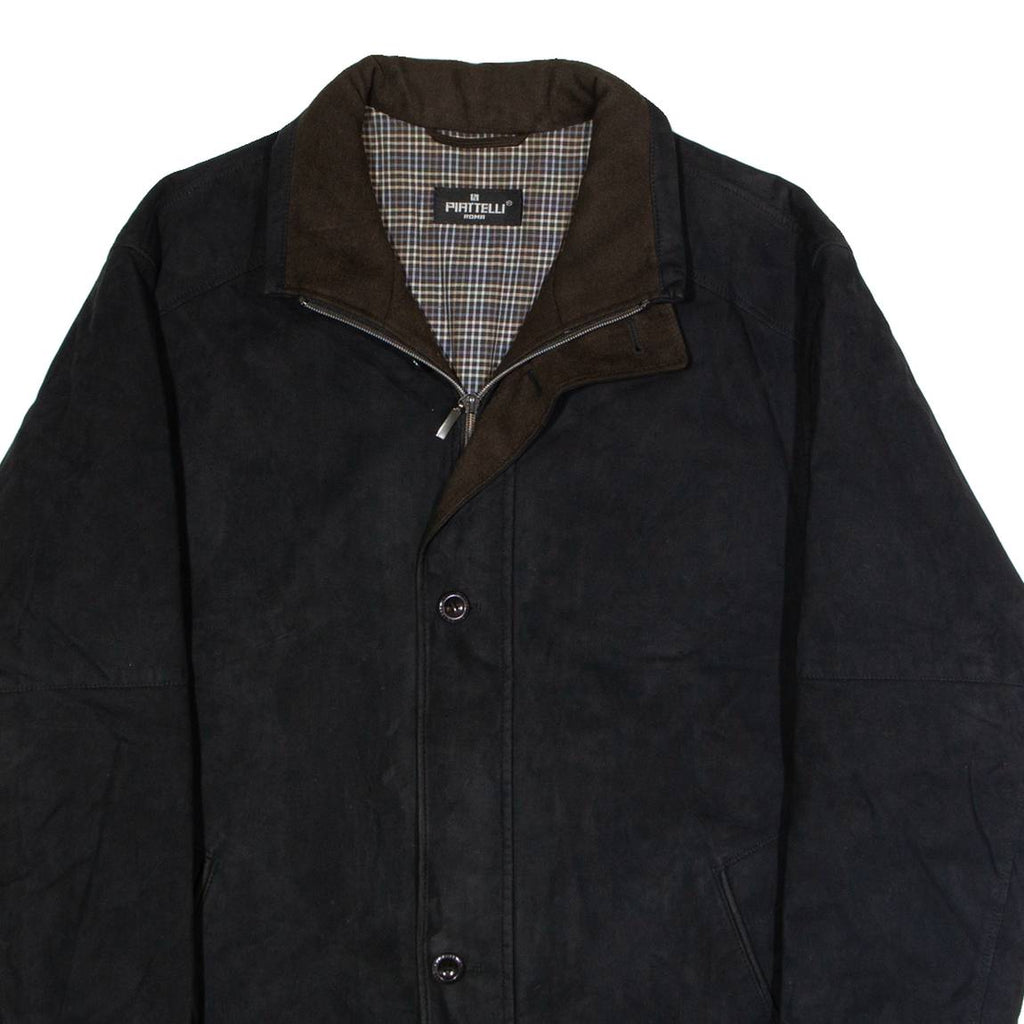 PIATTELLI Mens Trench Coat Black Faux Suede L
