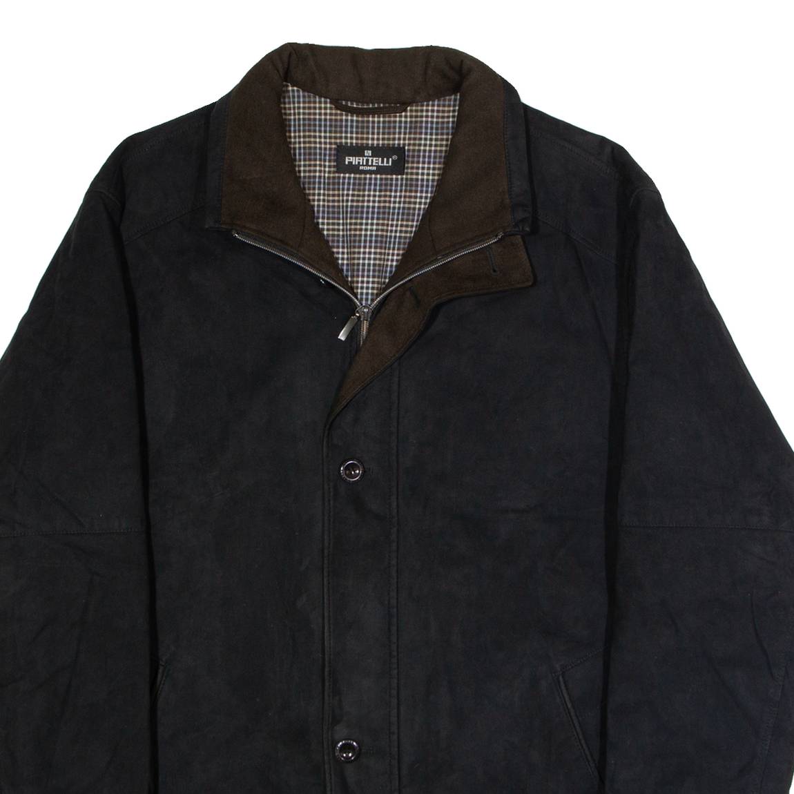PIATTELLI Mens Trench Coat Black Faux Suede L