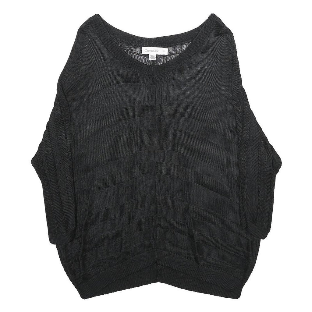 CALVIN KLEIN Womens Black Plain V-Neck Basic Knit Jumper S Lightweight Rayon