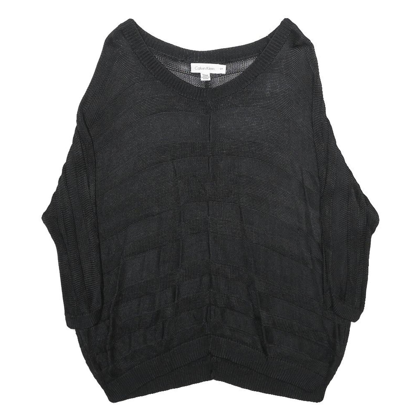 CALVIN KLEIN Womens Black Plain V-Neck Basic Knit Jumper S Lightweight Rayon