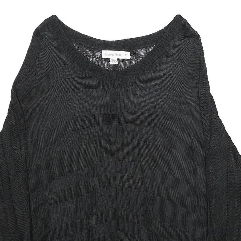 CALVIN KLEIN Womens Black Plain V-Neck Basic Knit Jumper S Lightweight Rayon