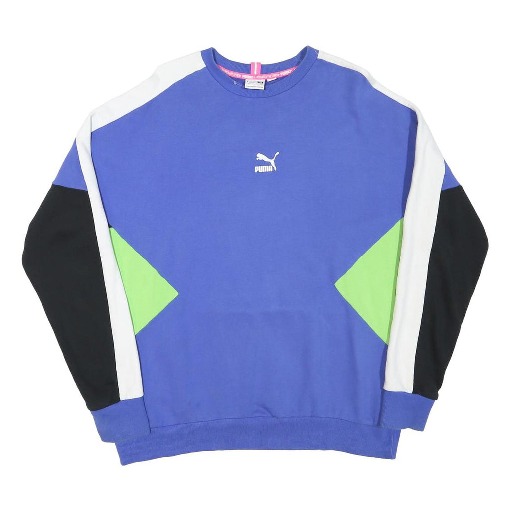 PUMA Mens Blue & Green Sweatshirt Crew Neck L Cotton Blend Pullover
