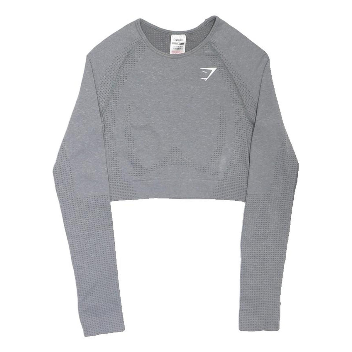 GYMSHARK Womens Grey Sports Crop Top Long Sleeve Crew Neck S Workout