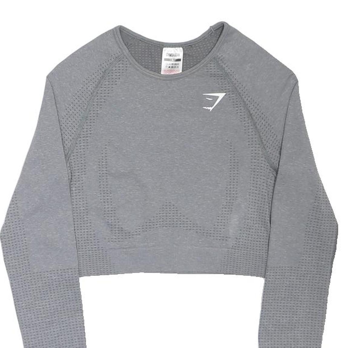 GYMSHARK Womens Grey Sports Crop Top Long Sleeve Crew Neck S Workout