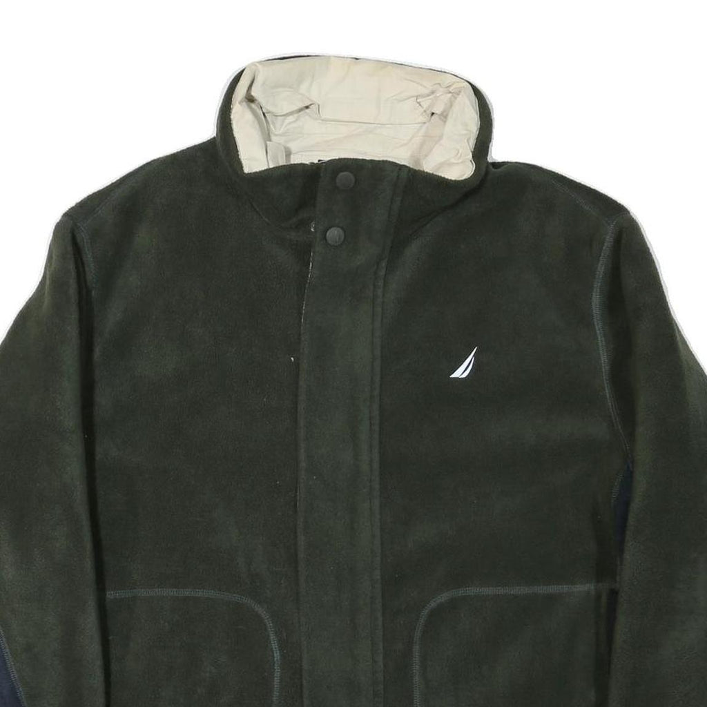 NAUTICA Mens Green & Navy Outdoor Reversible Jacket L Polyester Blend Fleece