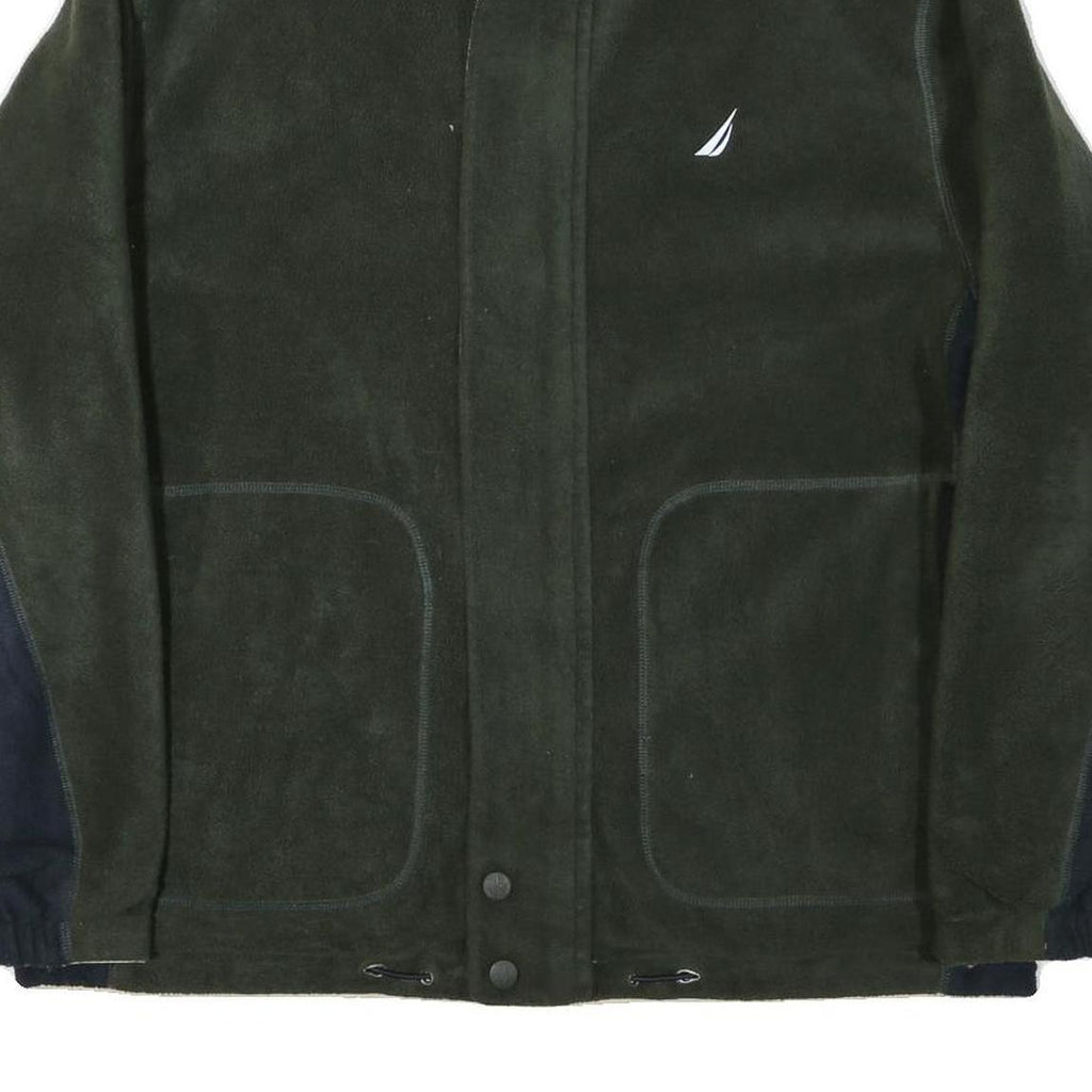 NAUTICA Mens Green & Navy Outdoor Reversible Jacket L Polyester Blend Fleece