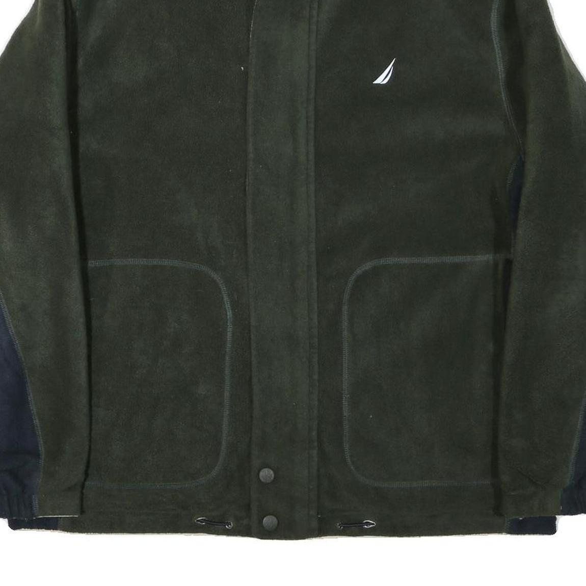 NAUTICA Mens Green & Navy Outdoor Reversible Jacket L Polyester Blend Fleece