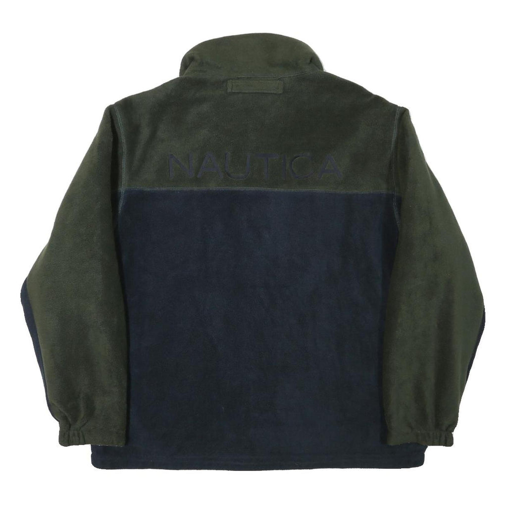 NAUTICA Mens Green & Navy Outdoor Reversible Jacket L Polyester Blend Fleece