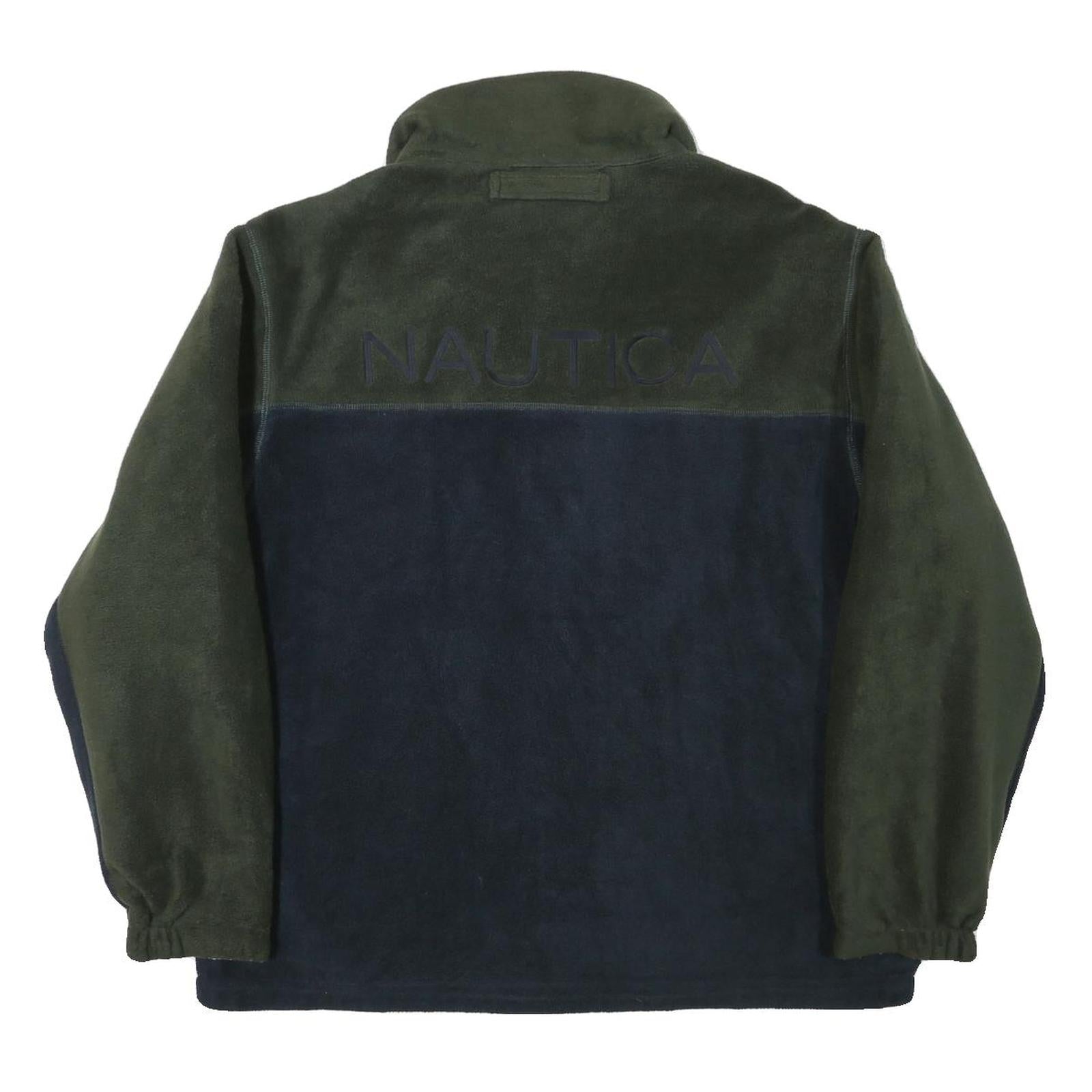 NAUTICA Mens Green & Navy Outdoor Reversible Jacket L Polyester Blend Fleece