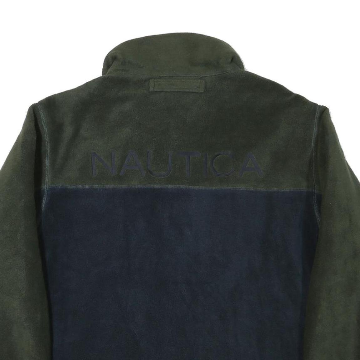 NAUTICA Mens Green & Navy Outdoor Reversible Jacket L Polyester Blend Fleece