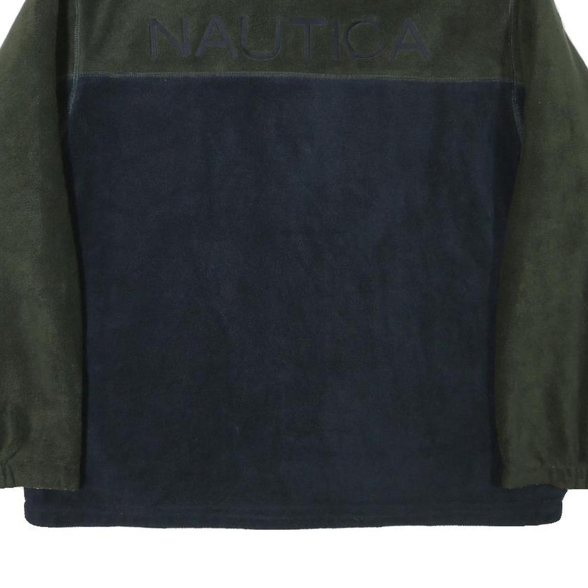 NAUTICA Mens Green & Navy Outdoor Reversible Jacket L Polyester Blend Fleece