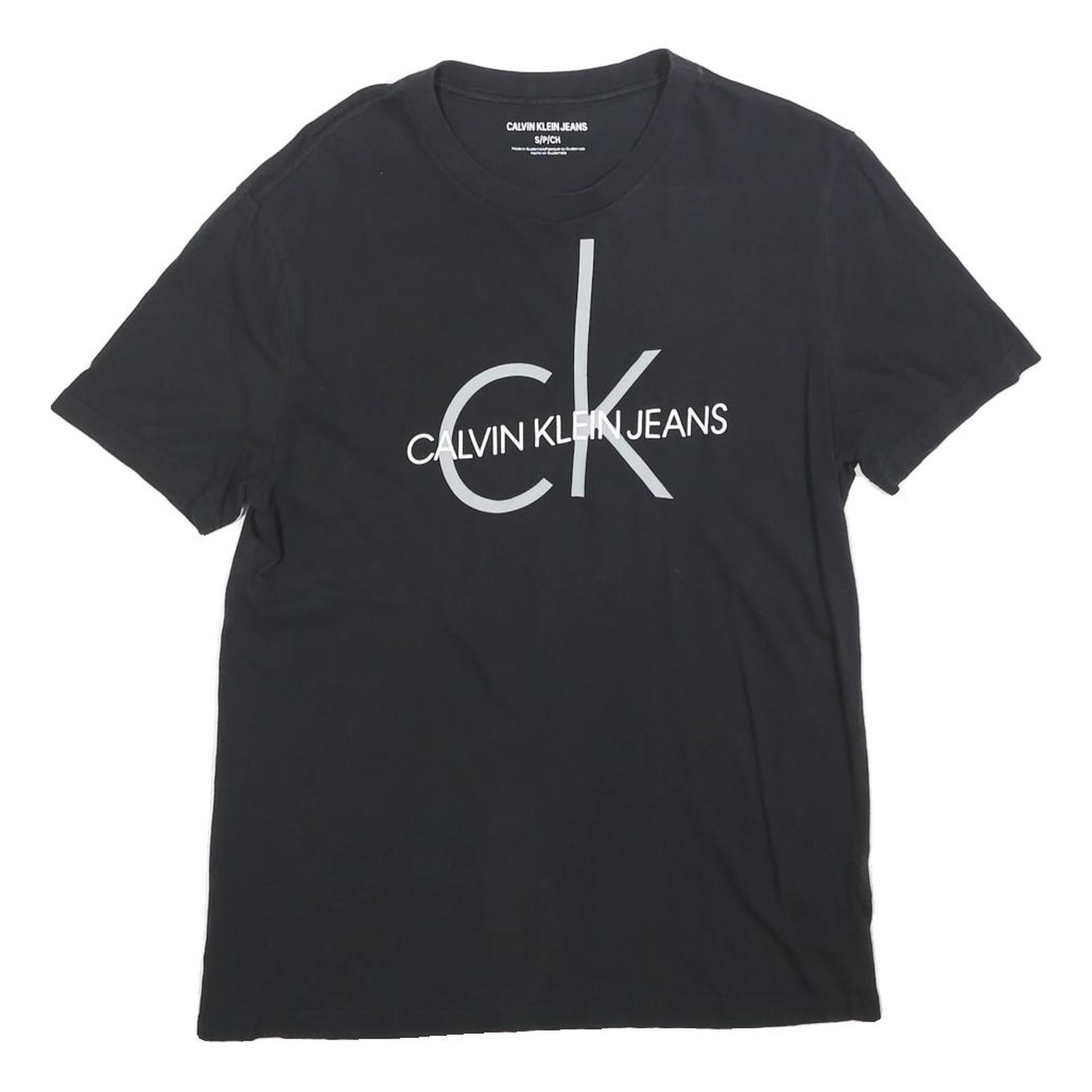 CALVIN KLEIN JEANS Mens Black S Cotton Blend Short Sleeve Crew Neck Logo T-Shirt