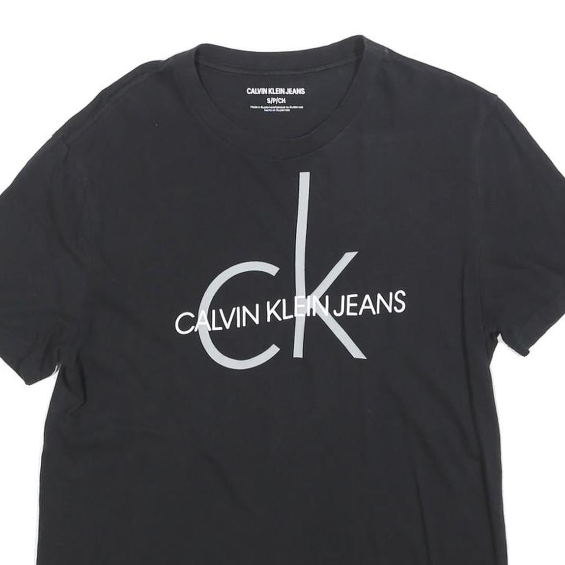 CALVIN KLEIN JEANS Mens Black S Cotton Blend Short Sleeve Crew Neck Logo T-Shirt