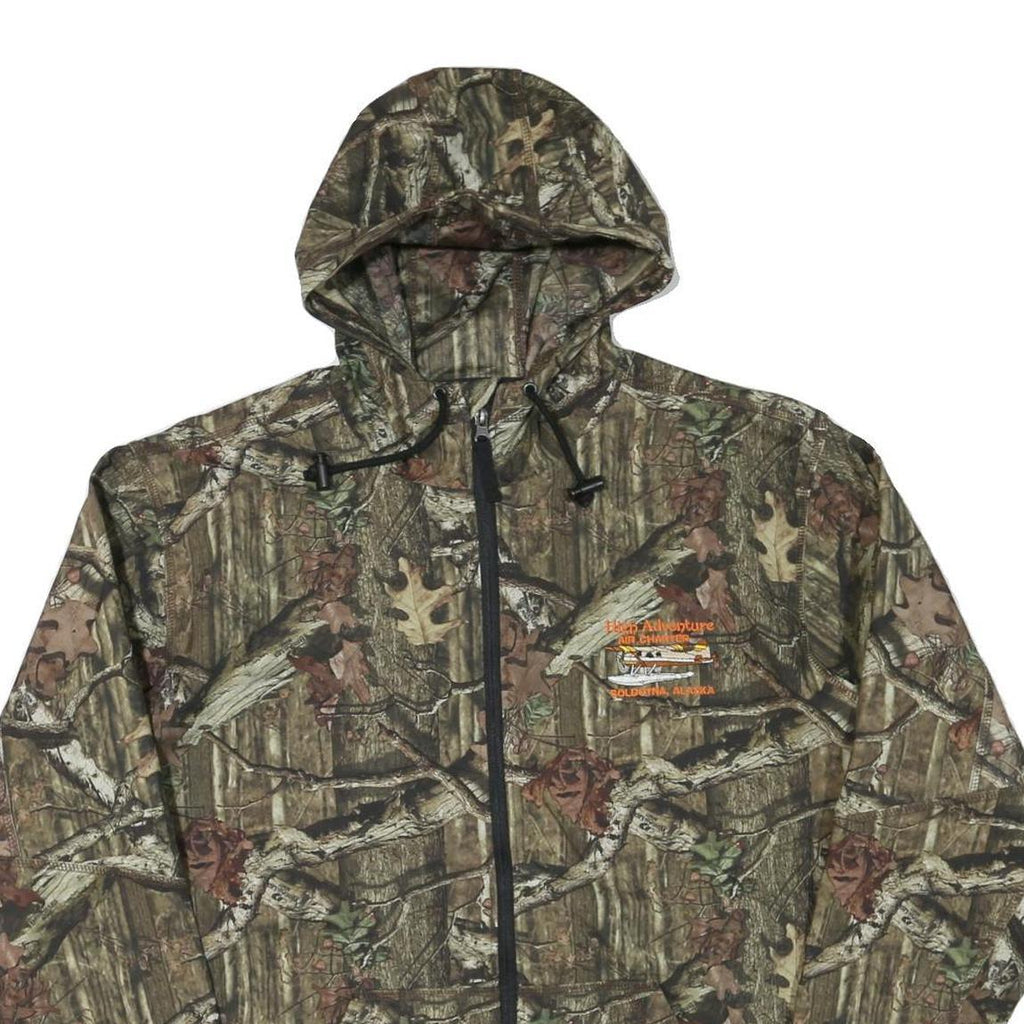 Mens Green Brown Camouflage Outdoor Zip Jacket XL Polyester Blend Hooded