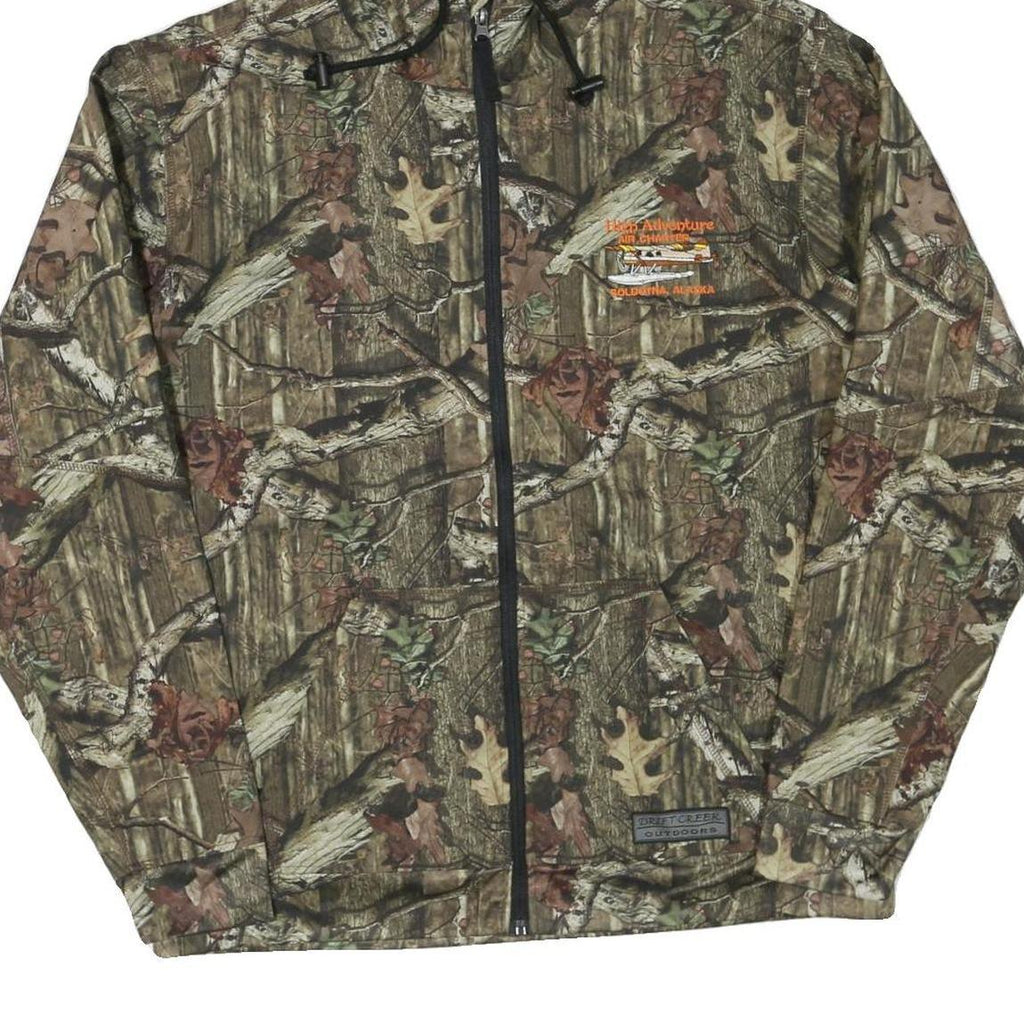Mens Green Brown Camouflage Outdoor Zip Jacket XL Polyester Blend Hooded