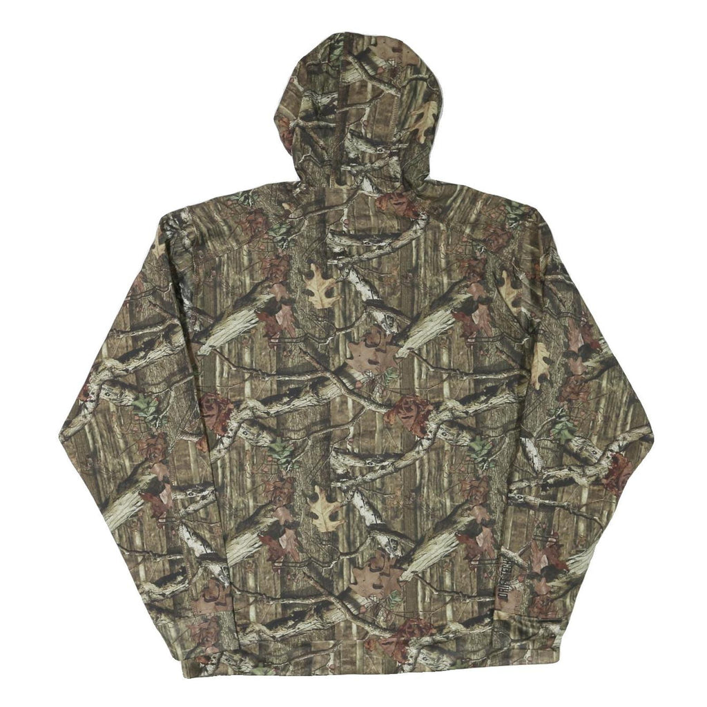 Mens Green Brown Camouflage Outdoor Zip Jacket XL Polyester Blend Hooded
