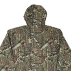 Mens Green Brown Camouflage Outdoor Zip Jacket XL Polyester Blend Hooded