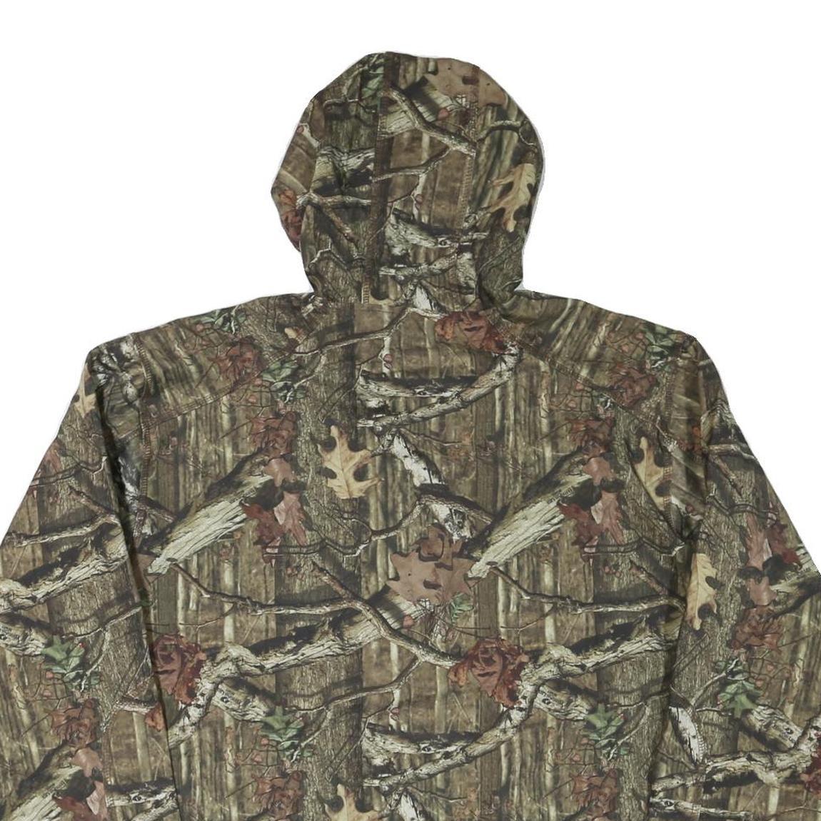 Mens Green Brown Camouflage Outdoor Zip Jacket XL Polyester Blend Hooded