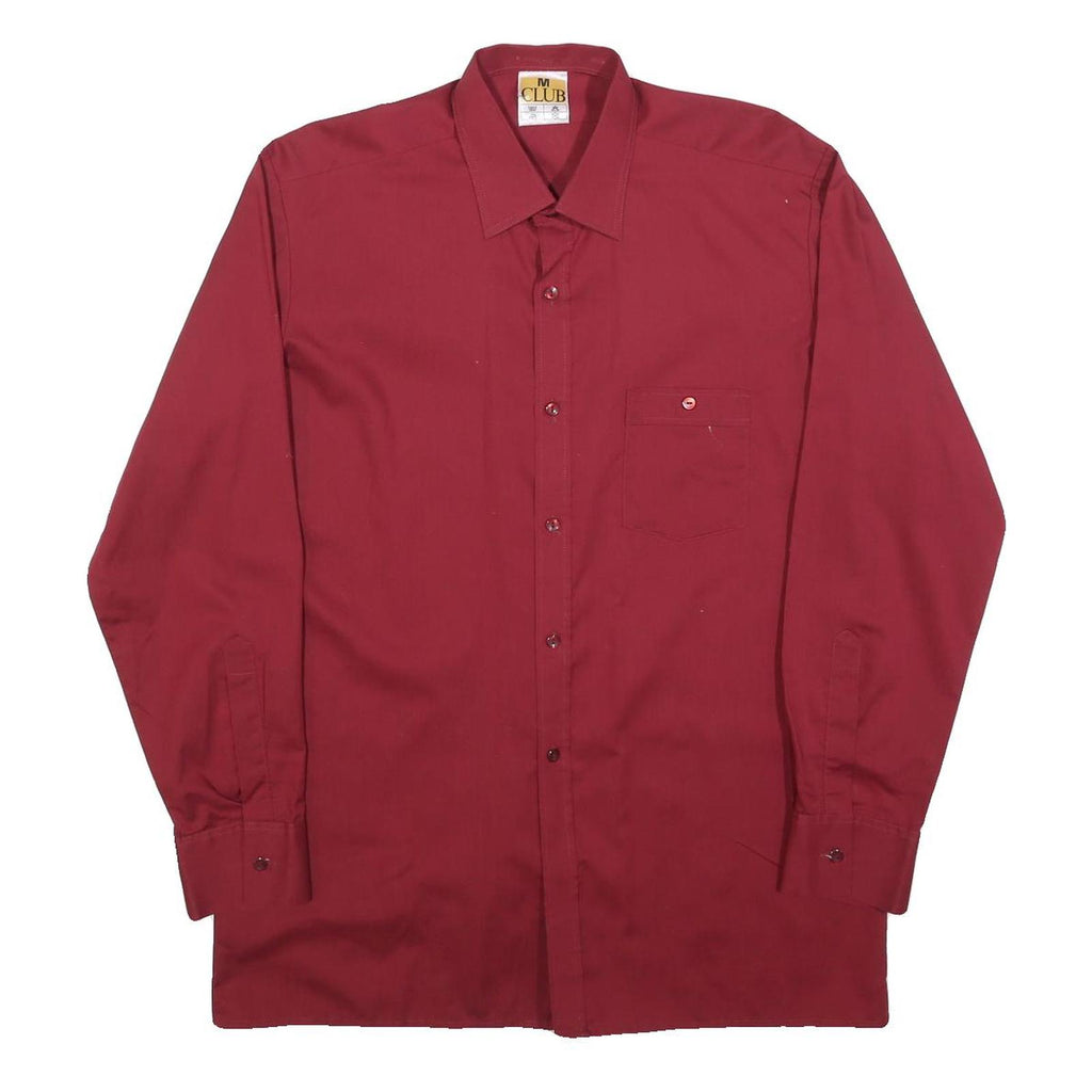 CLUB Mens Red Shirt M Button Plain Cotton Blend Casual Dress Shirt