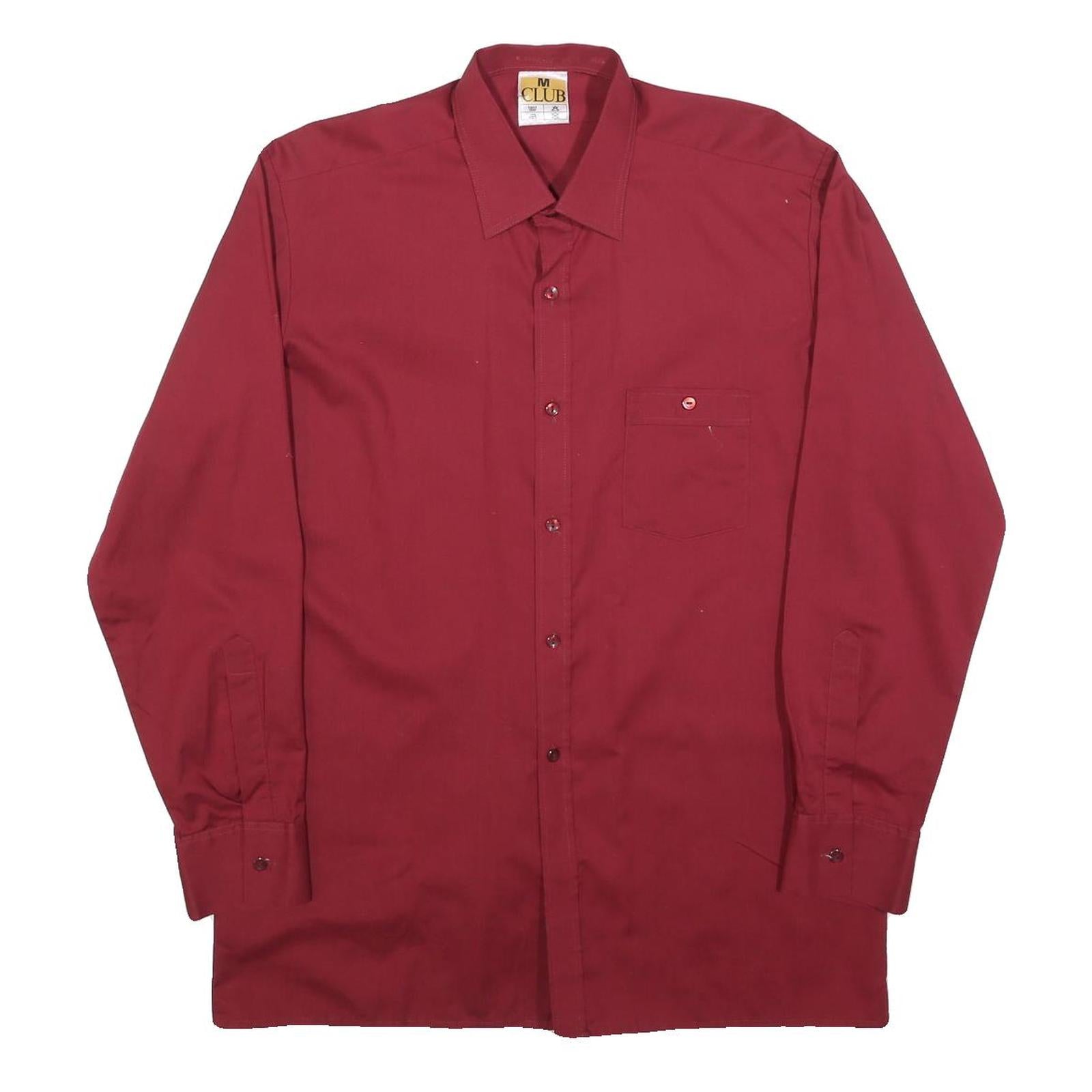 CLUB Mens Red Shirt M Button Plain Cotton Blend Casual Dress Shirt