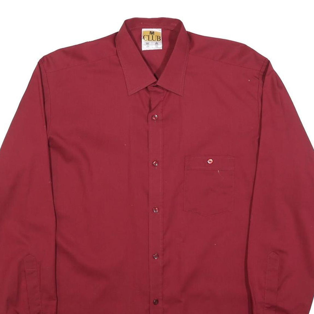 CLUB Mens Red Shirt M Button Plain Cotton Blend Casual Dress Shirt