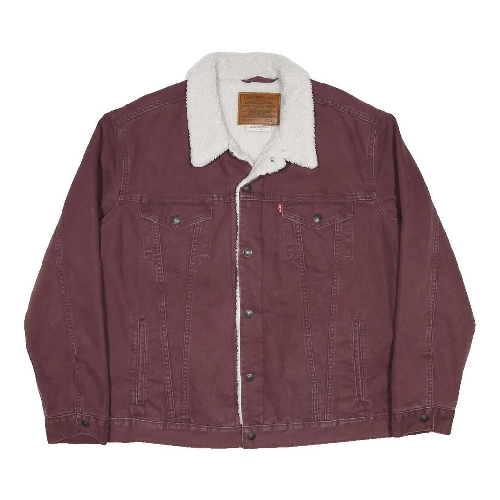 LEVI'S Mens Maroon Coach Jacket XL Cotton Blend Woven Plain Button Closure