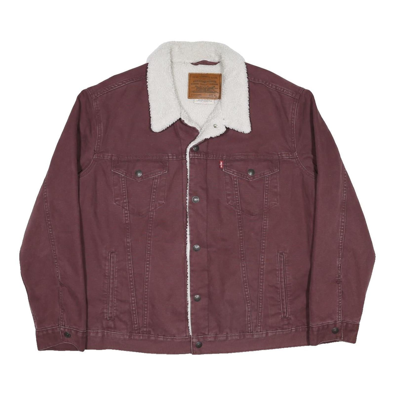 LEVI'S Mens Maroon Coach Jacket XL Cotton Blend Woven Plain Button Closure