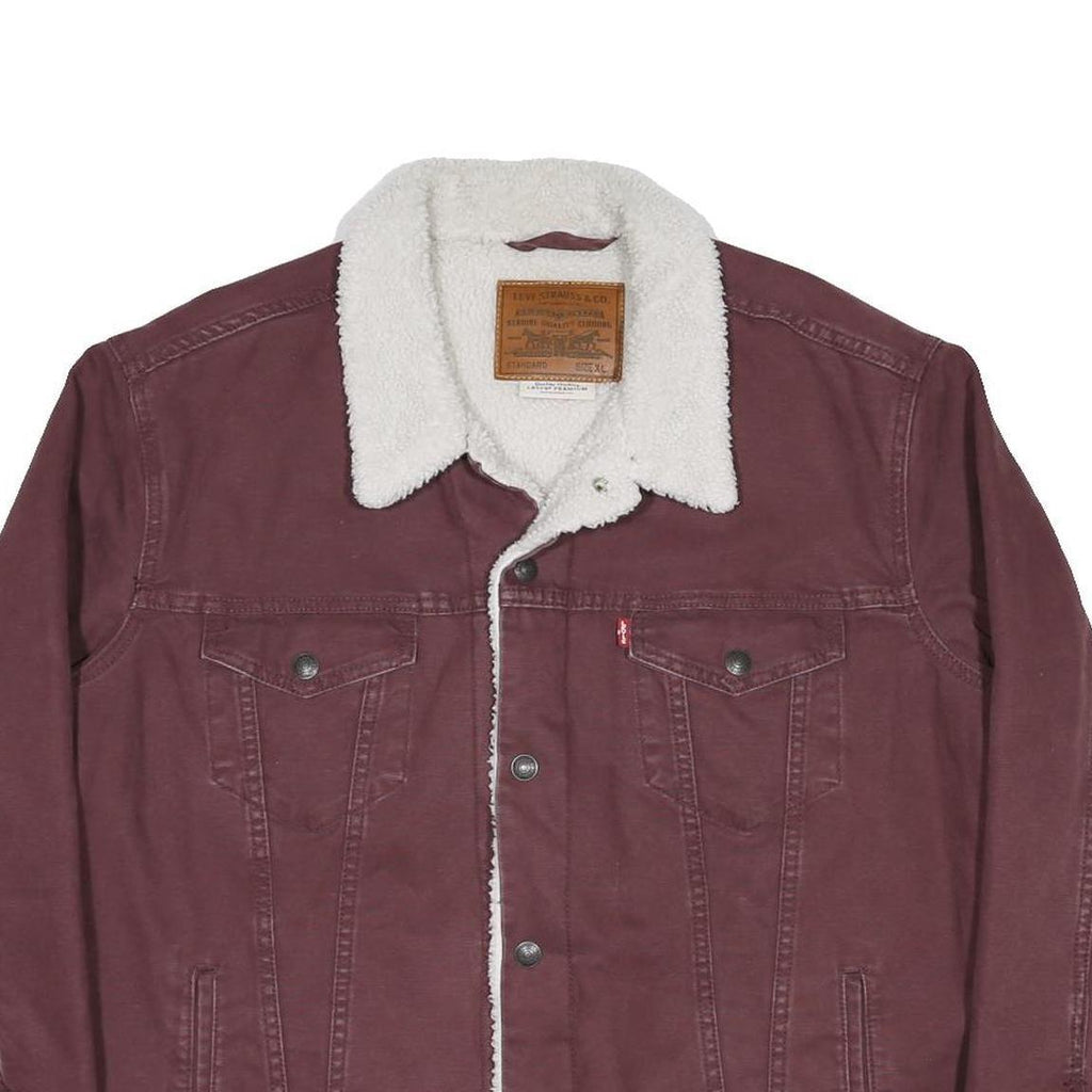 LEVI'S Mens Maroon Coach Jacket XL Cotton Blend Woven Plain Button Closure