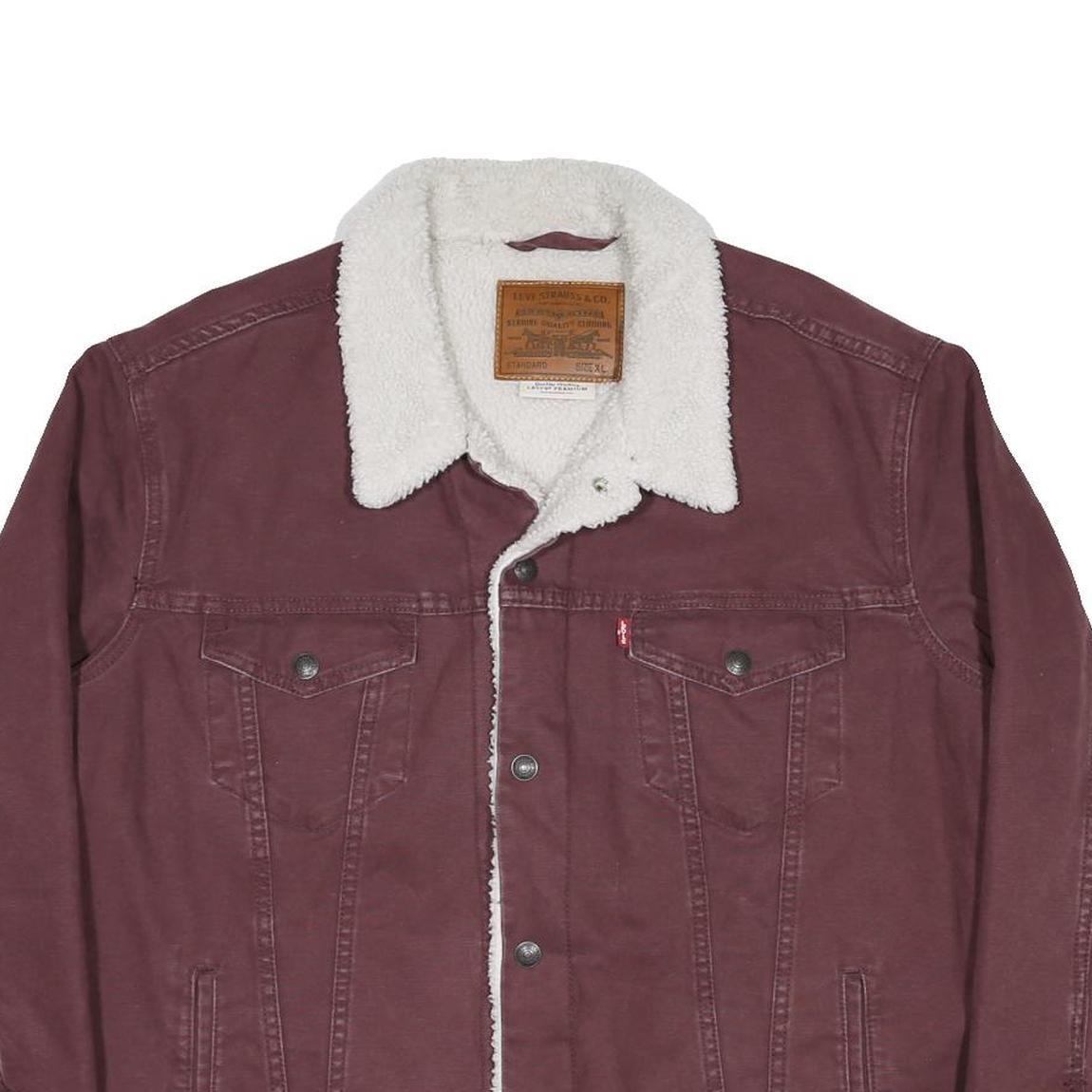 LEVI'S Mens Maroon Coach Jacket XL Cotton Blend Woven Plain Button Closure