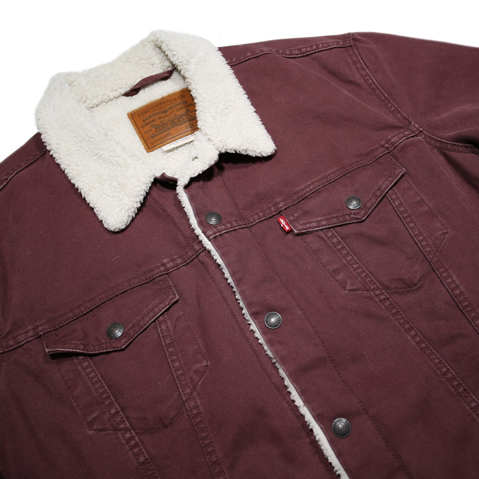 LEVI'S Mens Maroon Coach Jacket XL Cotton Blend Woven Plain Button Closure