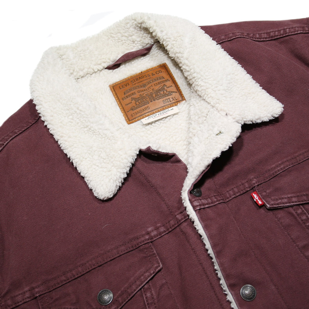 LEVI'S Mens Maroon Coach Jacket XL Cotton Blend Woven Plain Button Closure